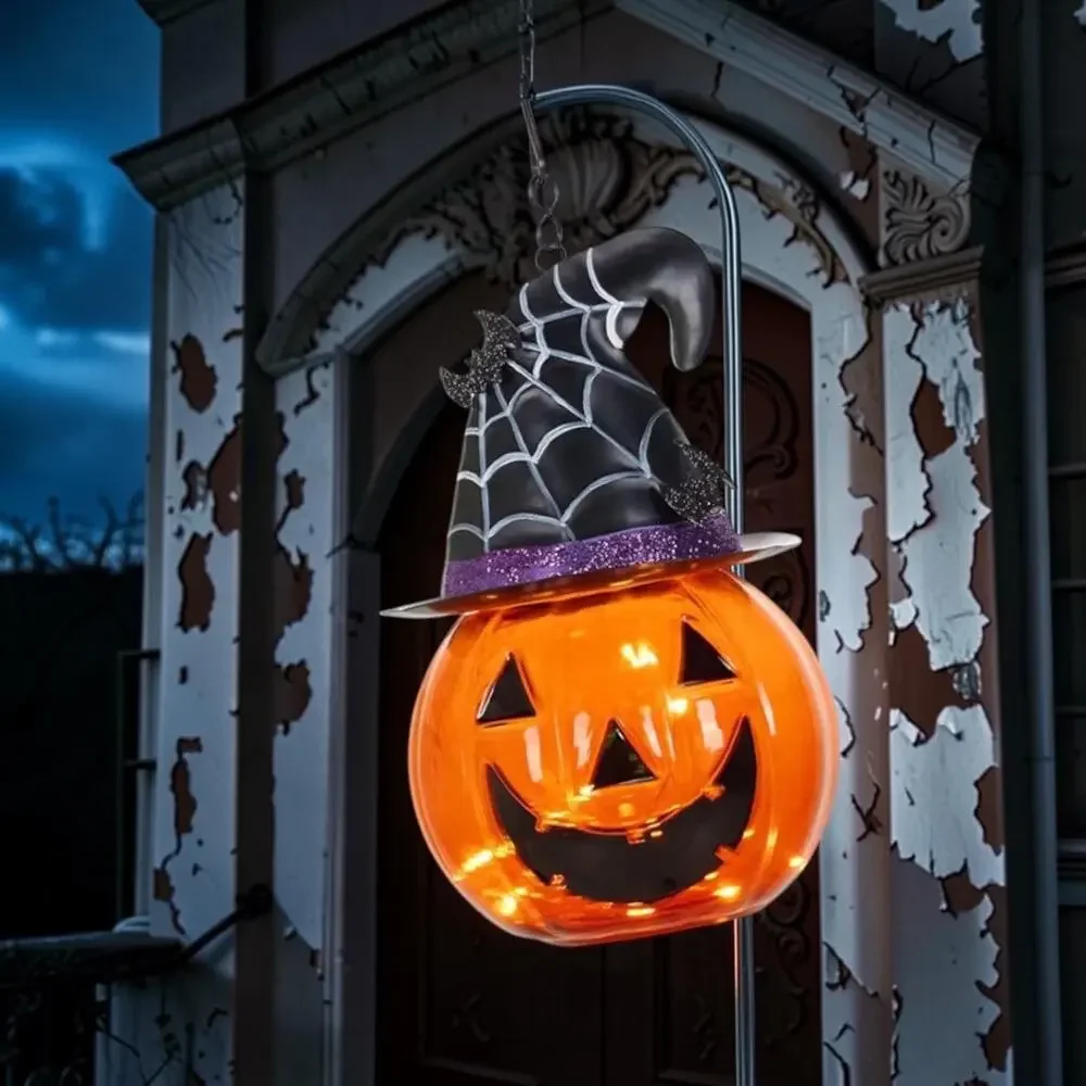 Halloween Solar Pumpkin Lantern Yard Stake Glass LED Outdoor Decor